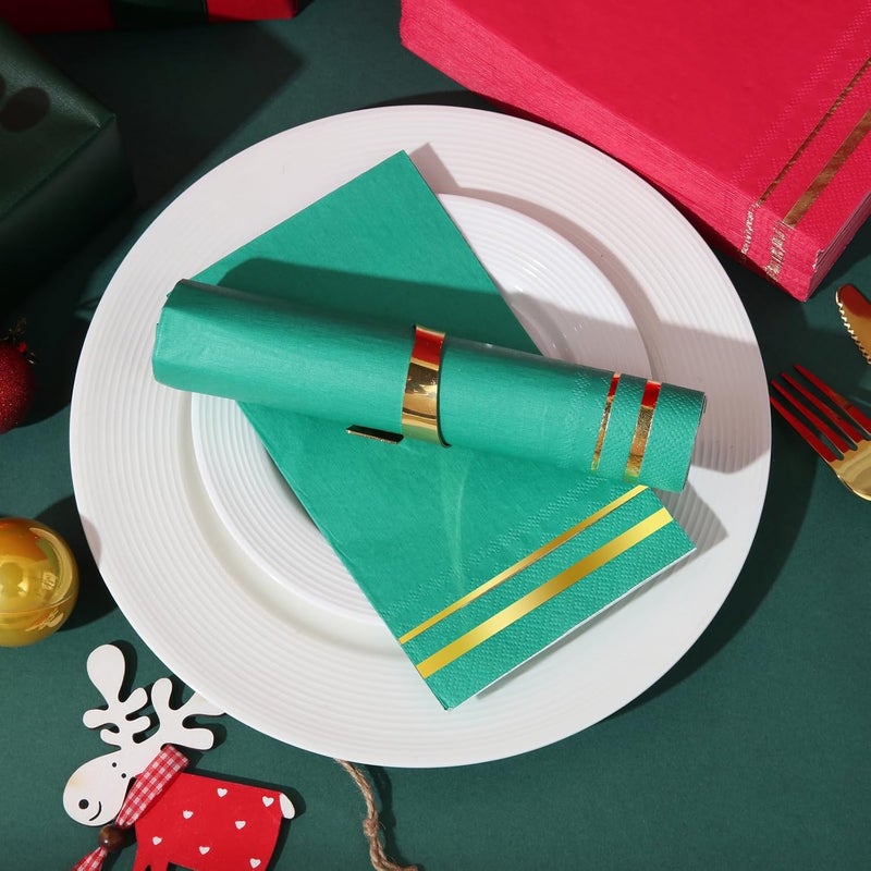 Tamone 100PCS 3-Ply Red Napkins - Red and Gold Napkins Disposable - Premium Quality Paper Napkins Soft and Absorbent for Party - Image 5